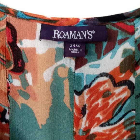 ROAMAN'S Blouse 24W Multicolor Rayon Floral Scoop Neck Button FLAW - Picture 3 of 14